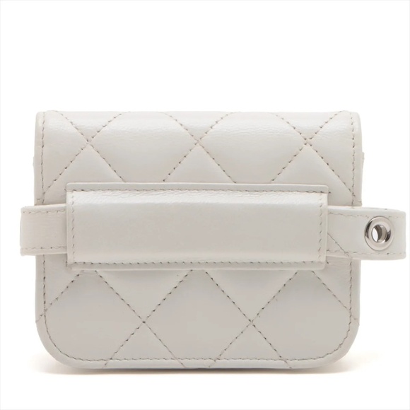 Chanel Mini Matelasse White Lambskin Belt Bag Gold x Silver Metal - Picture 10 of 11